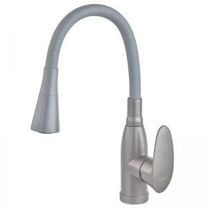 Змішувач для кухні PLAMIX CEZAR-011-B SET GRAPHITE REFL.GRAY з силіконовим виливом, з підведенням (PM0720)