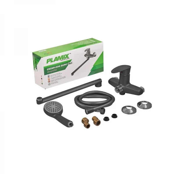 Смеситель для ванны Plamix Cezar-006 EURO SET пластиковый графитовый с длинным изливом (PM0747)