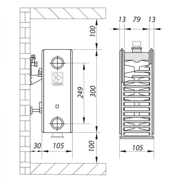Стальной радиатор 22х300х1600.B Koer (нижнее подключение) (RAD109)