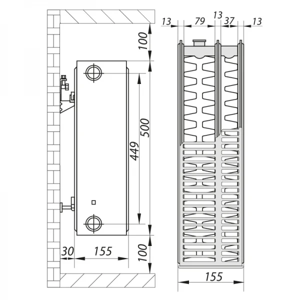 Стальной радиатор 33х500х1100.S Koer (бок. подключение) (RAD123)