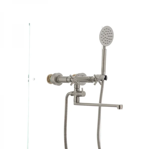 Смеситель для ванны MIXXUS DVE-006 из нержавеющей стали двухвентильный с длинным изливом (SS0034)