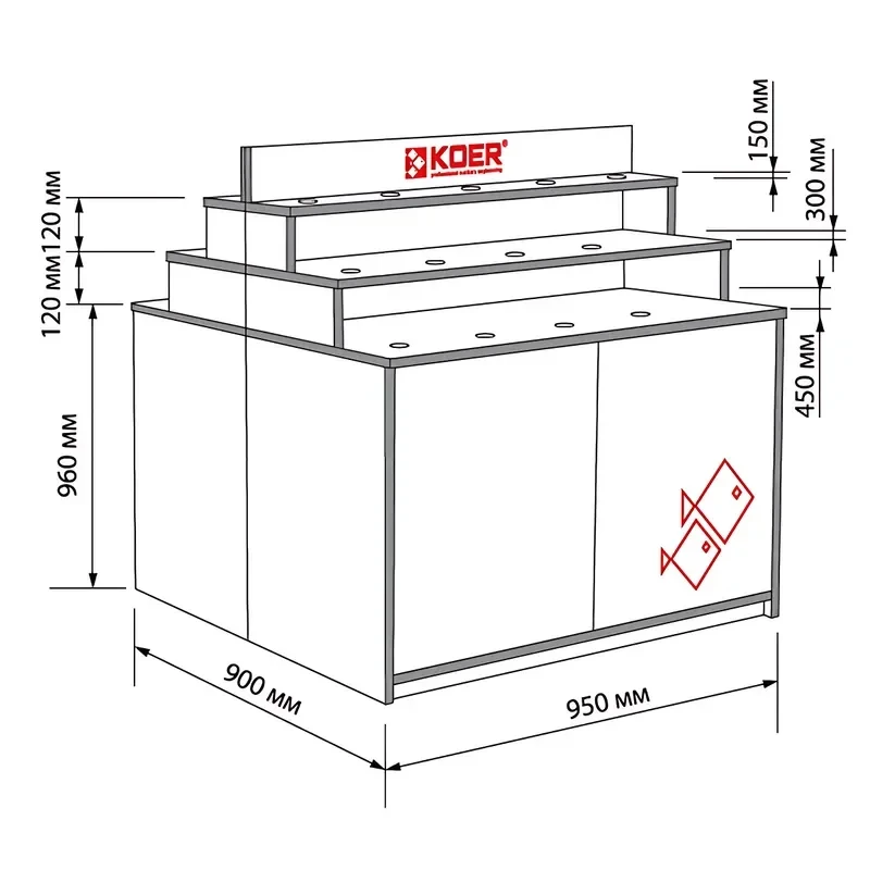 Koer Острів подвійний для змушувачів H960*950*900 (ST1972)