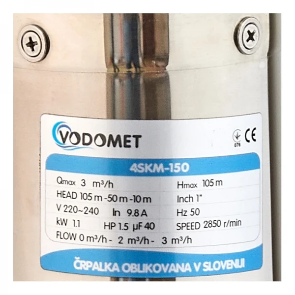 Скважинный насос вихревой Vodomet 4SKM-150 Н=105М, Q=3кбМ, P=1100 Вт, встр. конденс. (VO4156)