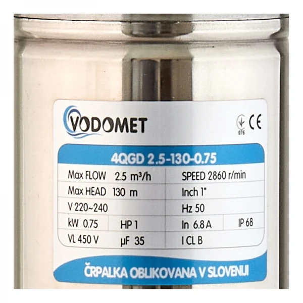 Глибинний насос для криниці Vodomet 4QGD Н=130М, Q=40л/хв, P=750 Вт (VO4158)