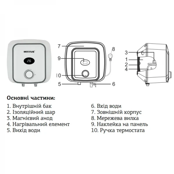 Водонагреватель "Над мойкой" Mixxus EWH-0510 Small Over накопитель. 10 л, мокр.тен 1,5 kW (WH0003)