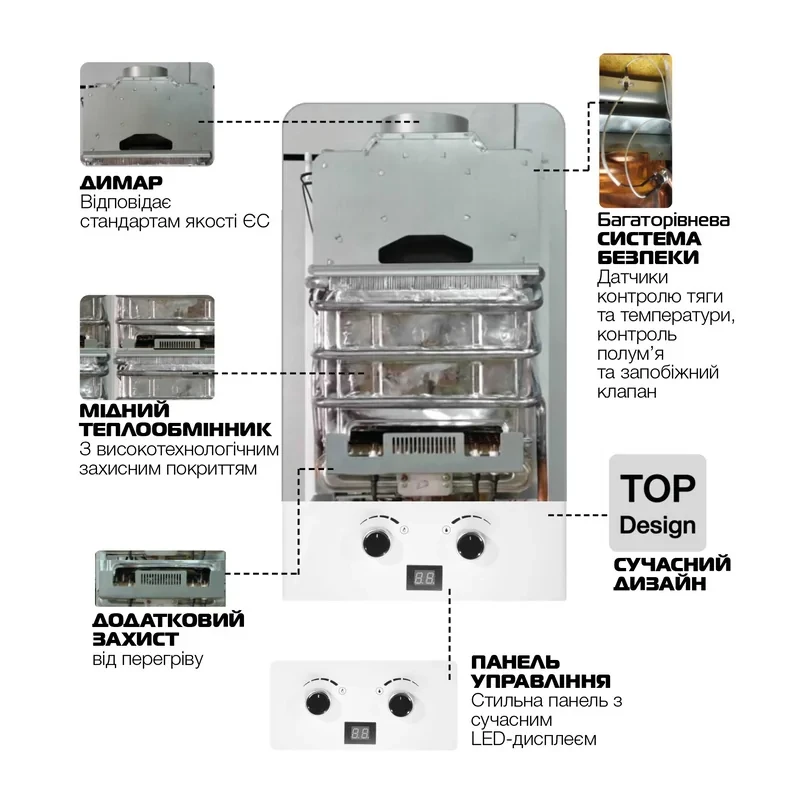 Газовая колонка MIXXUS GWH-0110 BASIC WHITE дымоходная 10 л/мин (цвет белый) (WH0022)
