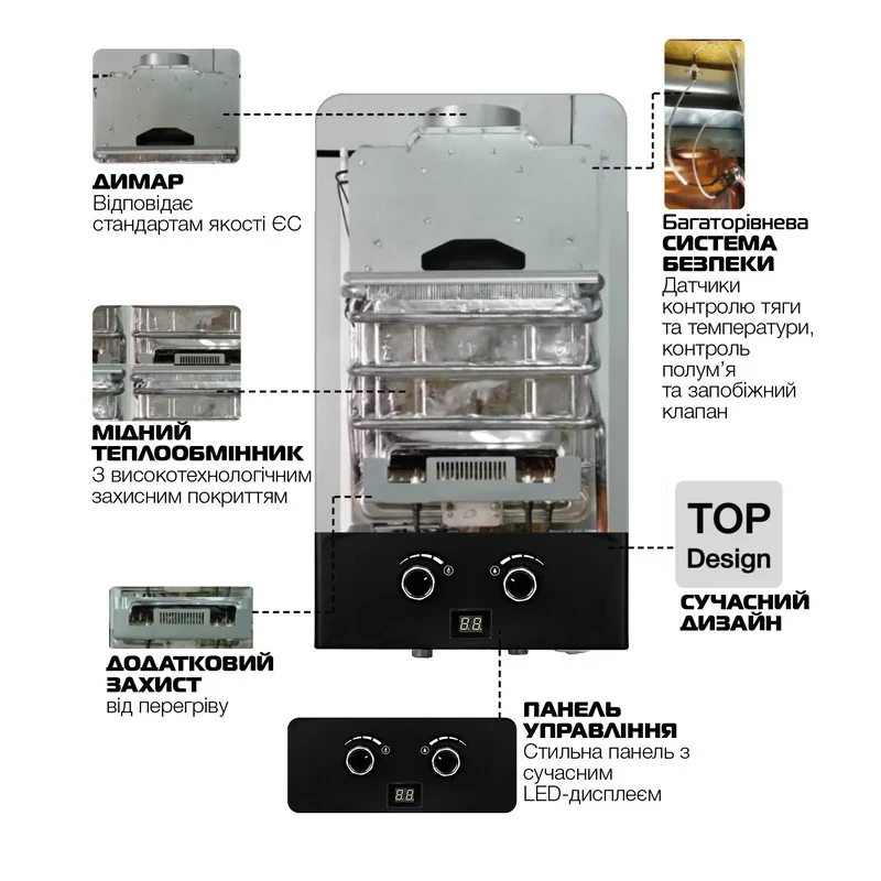 Газовая колонка MIXXUS GWH-0210 BASIC BLACK дымоходная 10 л/мин (цвет черный) (WH0023)