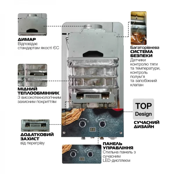 Газовая колонка MIXXUS GWH-0310 BASIC GLASS дымоходная 10 л/мин (панель из стекла с рисунком) (WH0024)