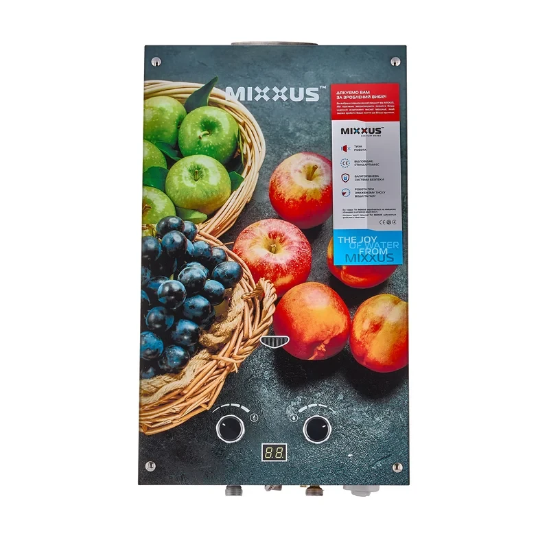 Газовая колонка MIXXUS GWH-0310 BASIC GLASS дымоходная 10 л/мин (панель из стекла с рисунком) (WH0024)