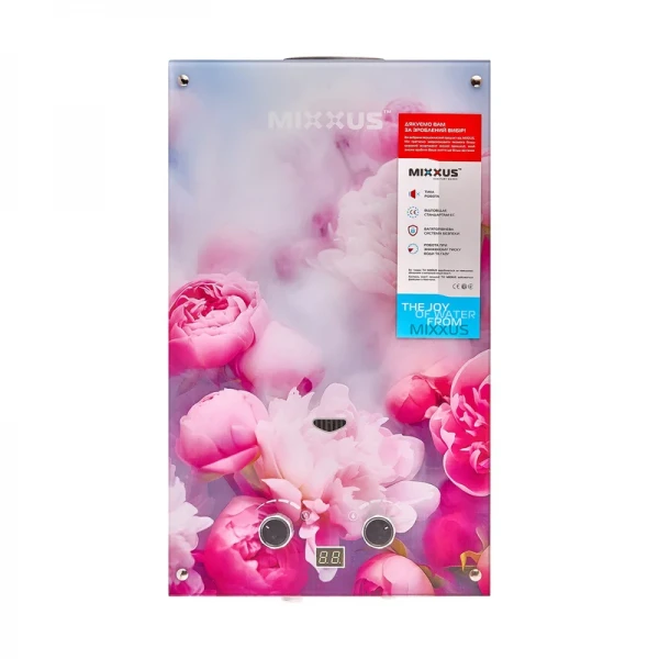 Газовая колонка MIXXUS GWH-0410 BASIC GLASS дымоходная 10 л/мин (панель из стекла с рисунком) (WH0025)