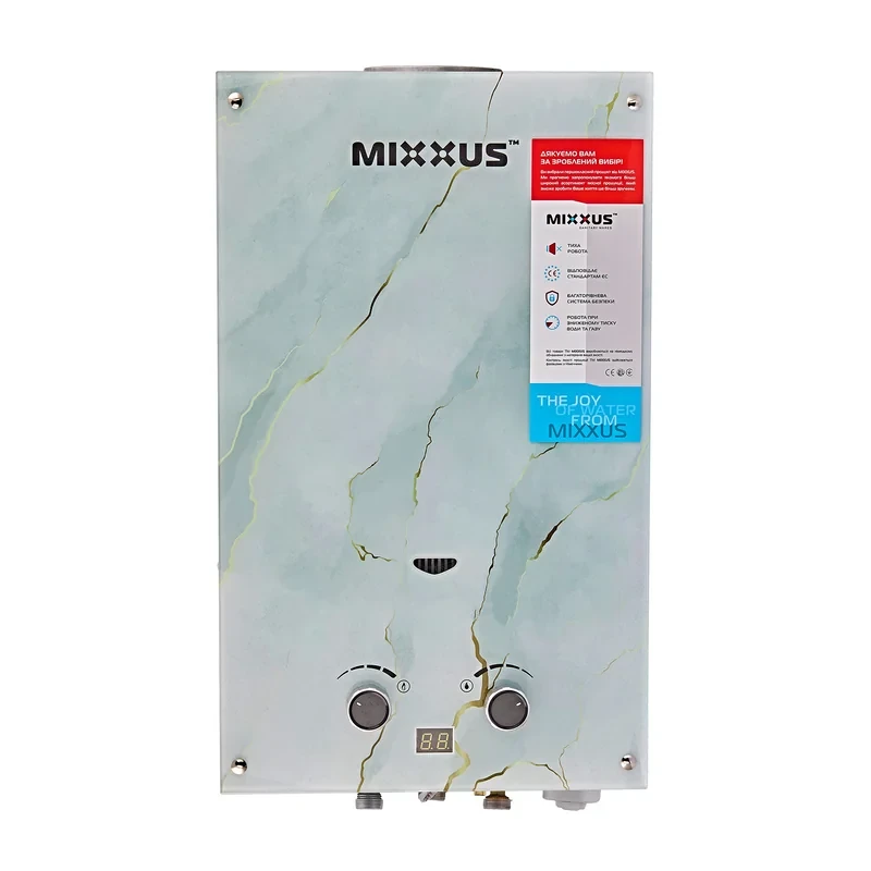 Газовая колонка MIXXUS GWH-0510 BASIC GLASS дымоходная 10 л/мин (панель из стекла с рисунком) (WH0026)