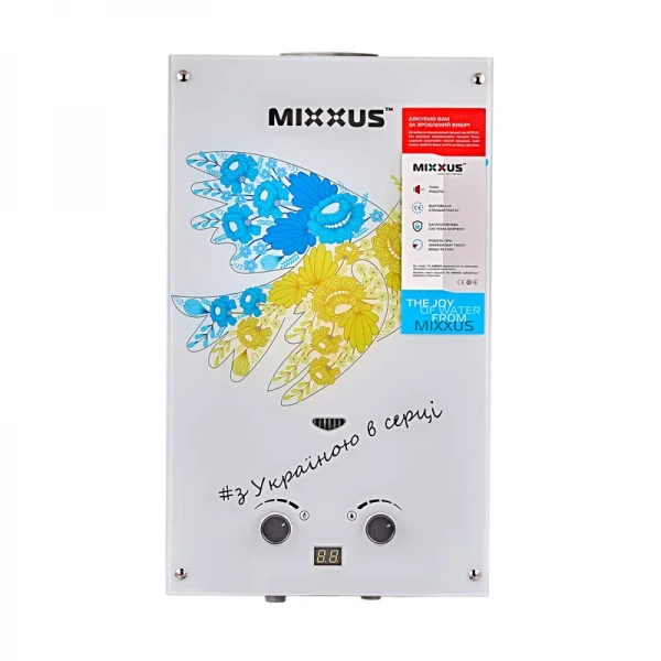Газовая колонка MIXXUS GWH-0610 BASIC GLASS дымоходная 10 л/мин (панель из стекла с рисунком) (WH0027)