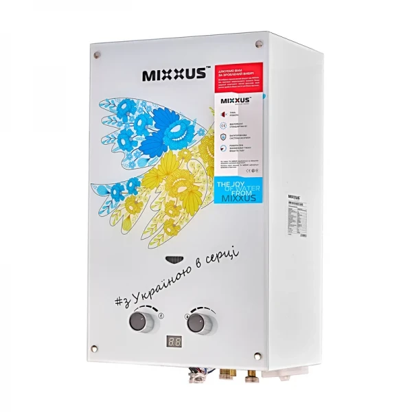 Газовая колонка MIXXUS GWH-0610 BASIC GLASS дымоходная 10 л/мин (панель из стекла с рисунком) (WH0027)