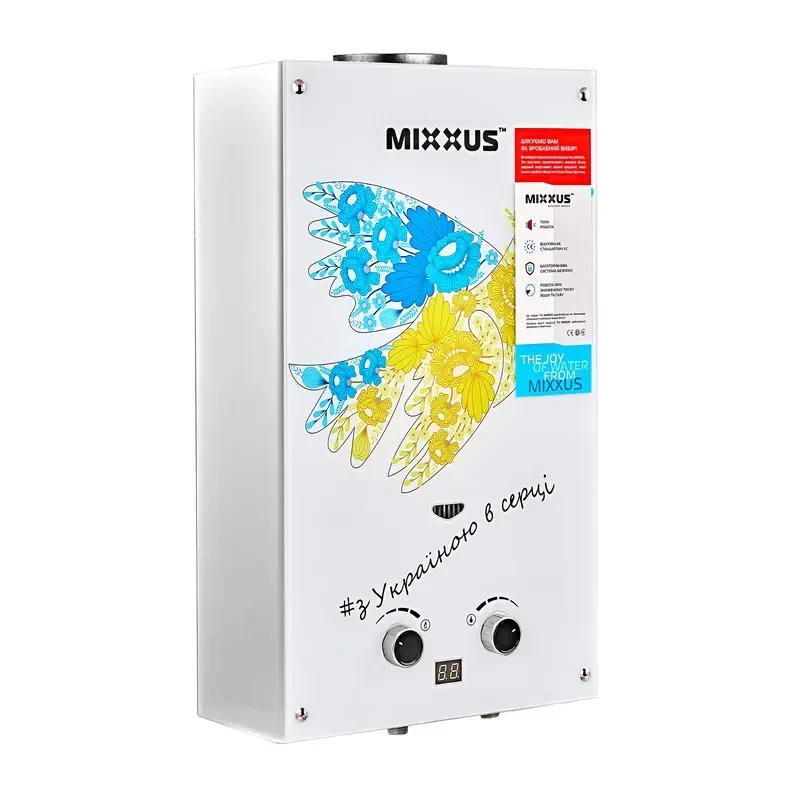 Газовая колонка MIXXUS GWH-0610 BASIC GLASS дымоходная 10 л/мин (панель из стекла с рисунком) (WH0027)