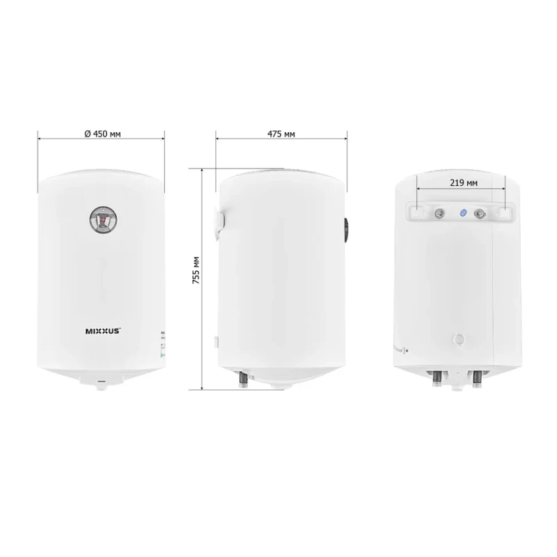 Водонагреватель "Цилиндр" MIXXUS EWH-07080 ROUND WET накопительный 80 л, мокрый тен 1,5 kW (WH0602)