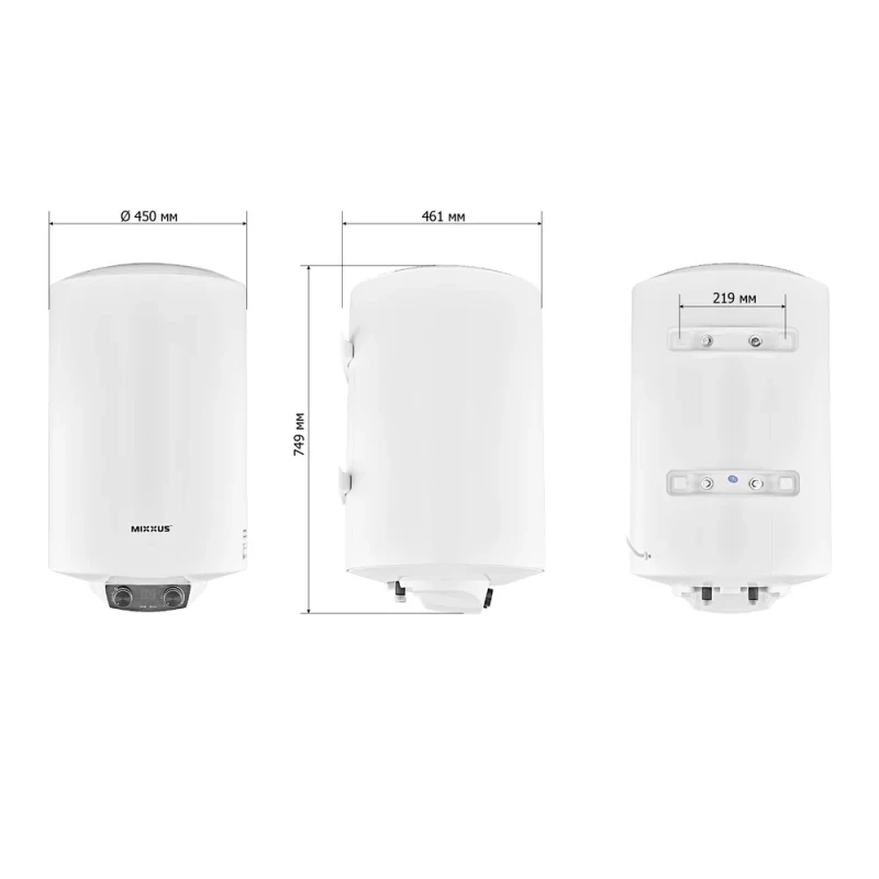 Водонагреватель "Цилиндр" MIXXUS EWH-08080 ROUND DRY накопительный 80 л, сухой тен 2 kW (WH0609)