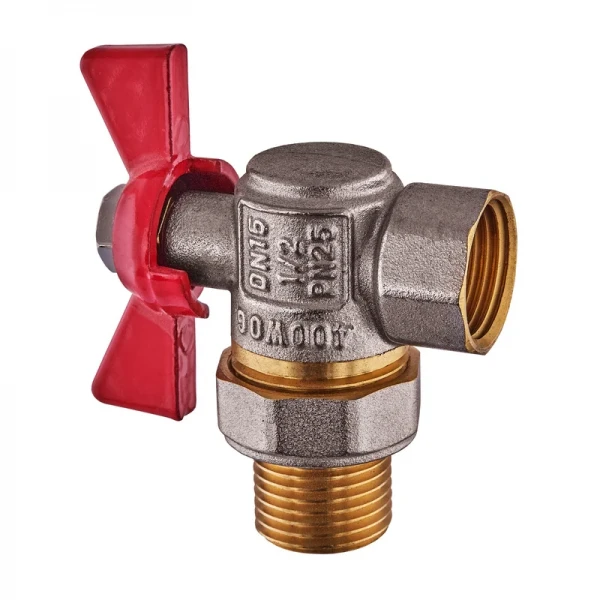 Кран с американкой угловой, ручка "бабочка" красная Waterpro WP400-15FMW-L - 1/2" (WP2895)