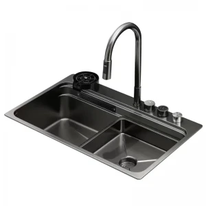 Мойка Zerix ZH7548-SET-03 Nano-Black со встроенным смесителем из нерж. стали (ZM5577)
