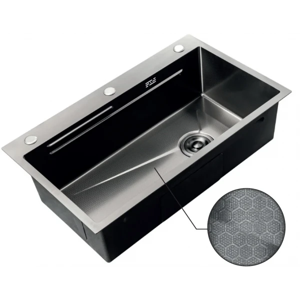 Мийка Zerix ZH7545-SET-05 DECOR NANO-BLACK (3.0/0.8) з нерж. сталі, комплект (графіт) (ZM5582)