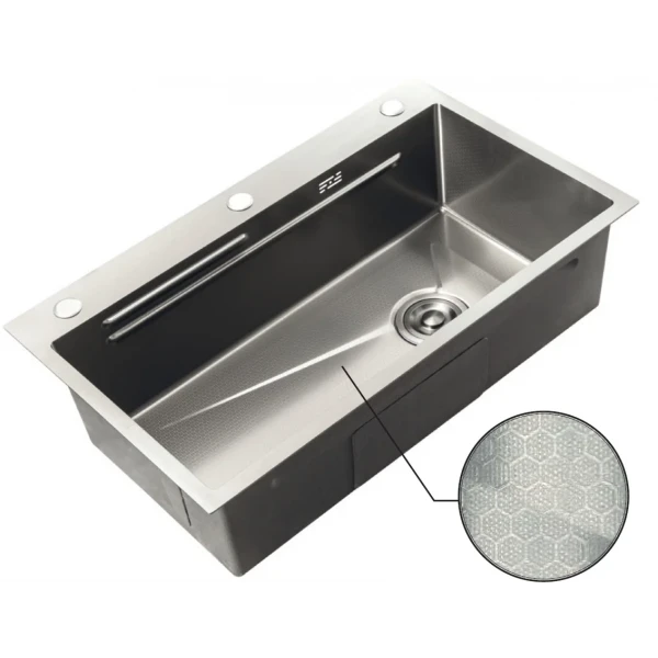 Мойка Zerix ZH7545-SET-05 DECOR NANO-SILVER (3.0/0.8) с нерж. стали, комплект (нержавейка) (ZM5584)