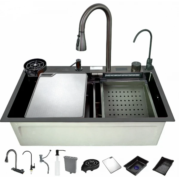 Мийка багатофункціональна Zerix ZH7546-SET-07 Micro Decor Graphite з вбудованим змішувачем з нерж.сталі (ZM5591)