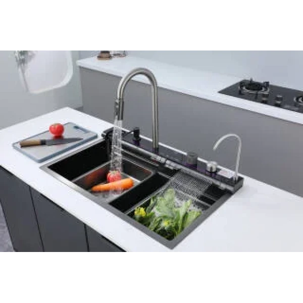 Мийка багатофункціональна Zerix ZH7546-SET-05 Decor Graphite з вбудованим змішувачем з нерж.сталі (ZM5592)