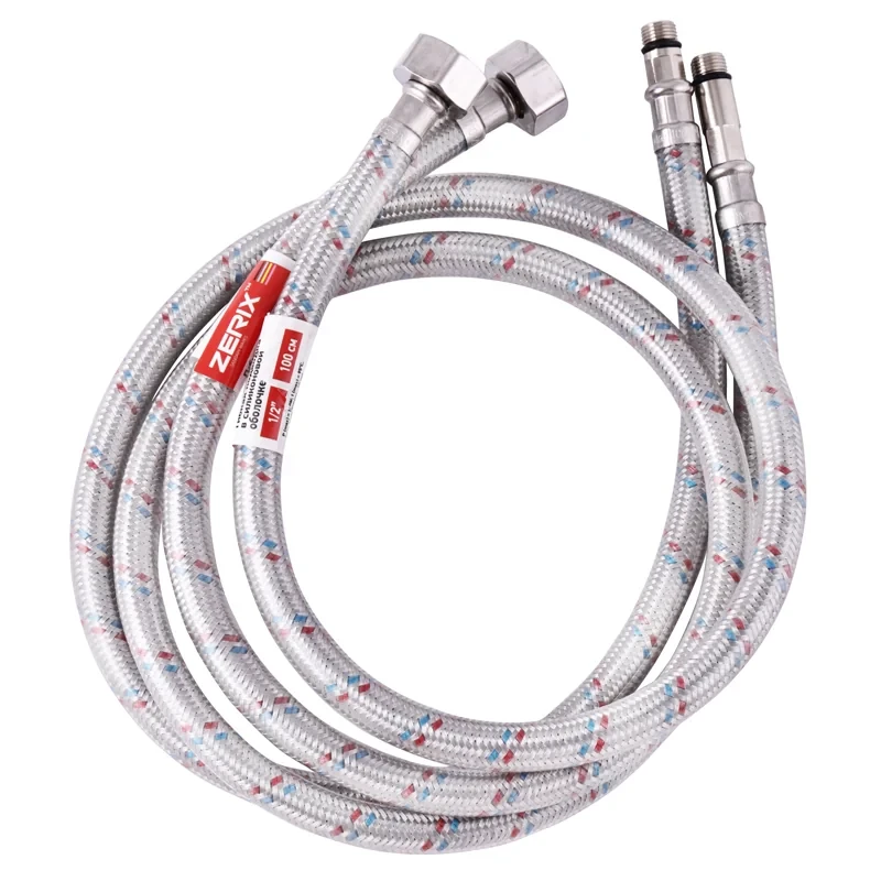 Гибкие шланги для смесителя гайка 1/2'' - Штуцер M10 (100 см) 2 шт Zerix (ZX1576)