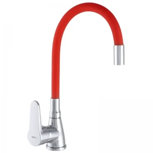 Смеситель для кухни Zerix SOP7 146 Хром/Красный с гибким силиконовым изливом (ZX2659)