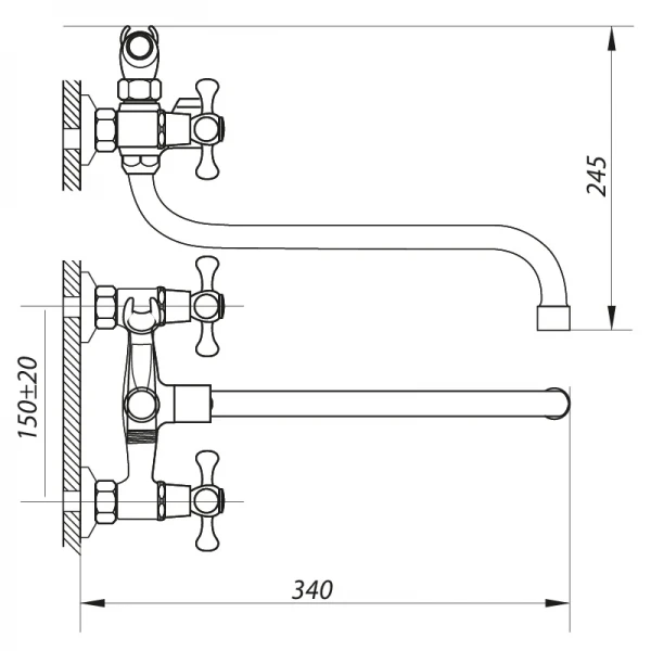 Змішувач для ванни ZERIX DMT 722 хромований з довгим поворотним виливом та повнообертовими кран-буксами (ZX2961)