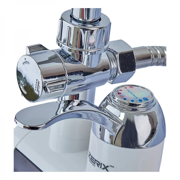 Водонагреватель 3 kW проточн., Zerix ELW22-EW С ИНД.ТЕМП., на СТЕНУ (со шлангом и лейкой) (ZX4934)