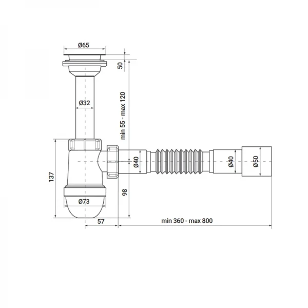 Сифон для раковини Zerix SU-01 з ревізією (Колір білий) 1 1/4'' (ZX4947)
