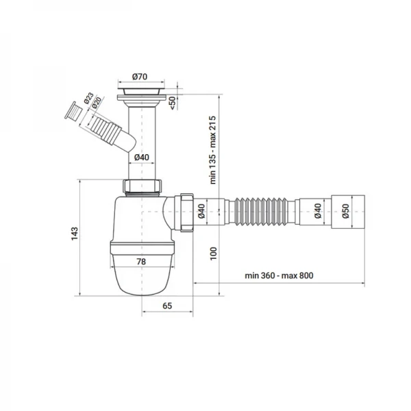 Сифон для умывальника Zerix SU-02-B 1 1/2"x40 с отводом для стиральной машины (ZX4949)