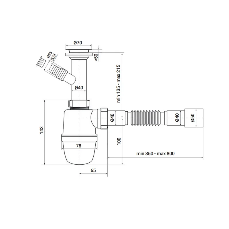 Сифон для умывальника Zerix SU-02-B 1 1/2"x40 с отводом для стиральной машины (ZX4949)
