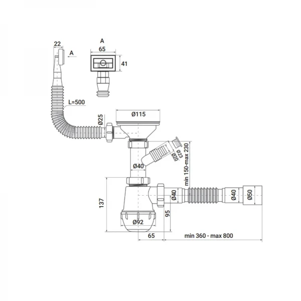 Сифон для кухні Zerix SK-02-B 3 1/2