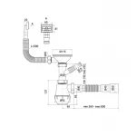 Сифон для кухни Zerix SK-02-B 3 1/2"x40 с резьб. выпуском и отводом для стиральной машины (ZX4953)