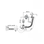 Сифон для ванной Zerix SV-01-B прямоточный с переливом "полуавтомат" (трос 580 мм) (ZX4959)