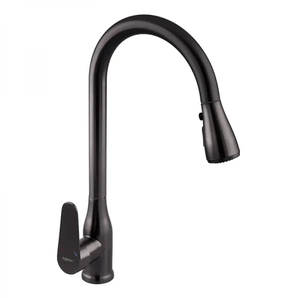 Змішувач для кухні з висувною лійкою Zerix PUL-014 Graphite з нерж. ст. SUS304 (кол. графіт) (ZX5036)