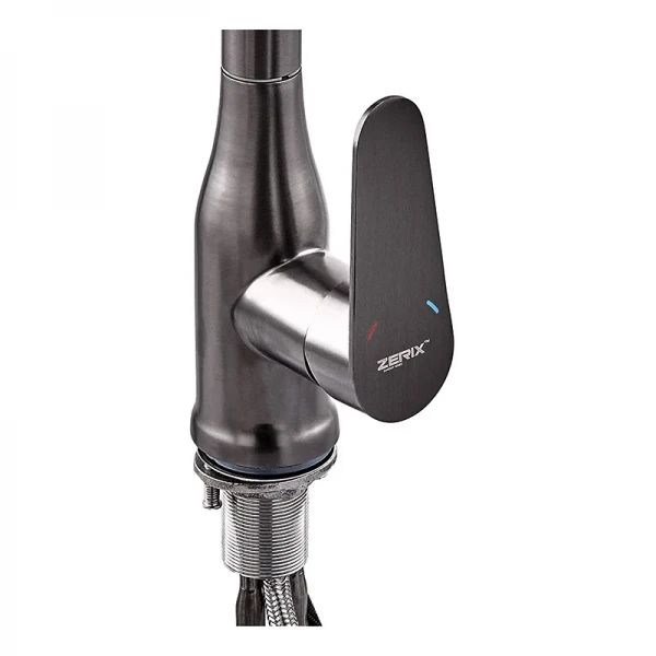 Змішувач для кухні з висувною лійкою Zerix PUL-014 Graphite з нерж. ст. SUS304 (кол. графіт) (ZX5036)