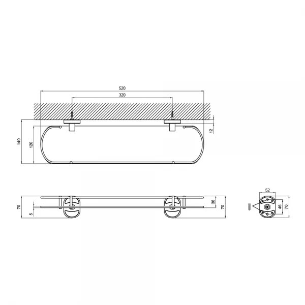 Полка с ограничителем (стекло) Zerix AFB-0121-1 (ZX5043)