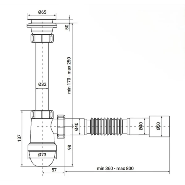 Сифон для умивальника Zerix SU-03-А 1 1/4"x40 з різьбовим випуском (ZX5083)