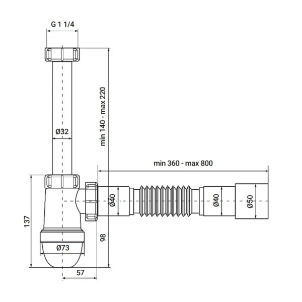 Сифон для умывальника Zerix SU-03-В 1 1/4"x40 без выпуска (ZX5084)