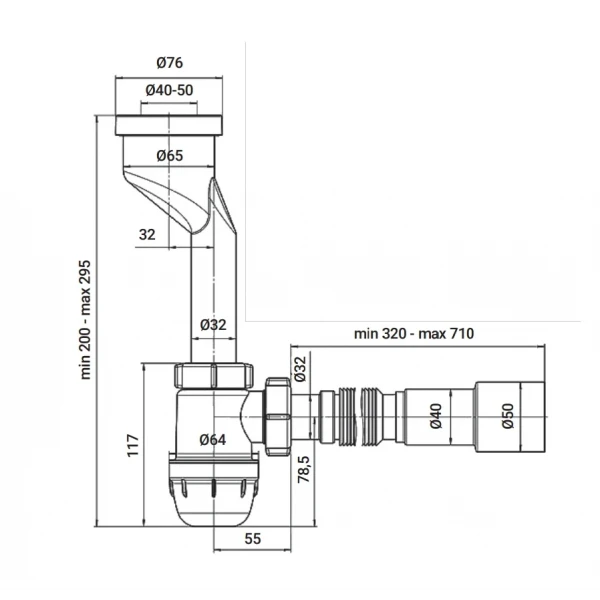 Сифон для писсуара Zerix SP-01 с гофротрубой (ZX5094)