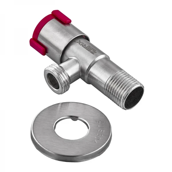 Кран для підключення сантехприладів Zerix VAL-07-1/2x1/2 з нерж.сталі SUS304 (червоний) (ZX5100)