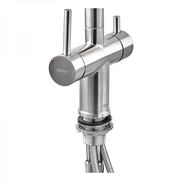 Кухонний змішувач на дві води Zerix LUX-024 з висувною лійкою (нерж. сталь) (ZX5555)