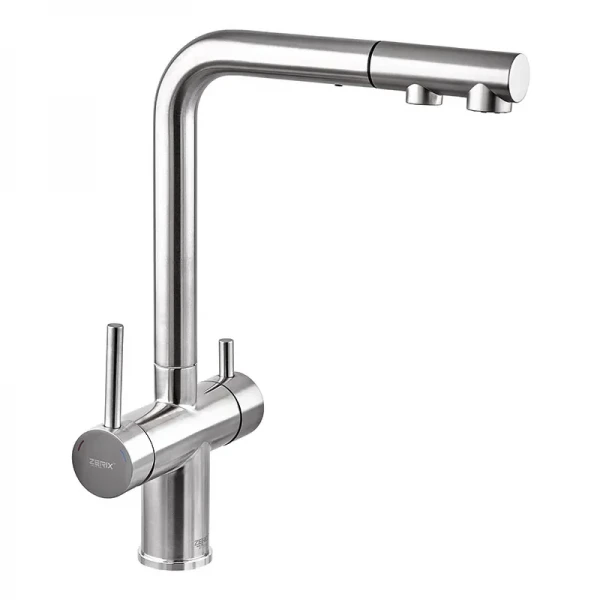Кухонний змішувач на дві води Zerix LUX-024 з висувною лійкою (нерж. сталь) (ZX5555)