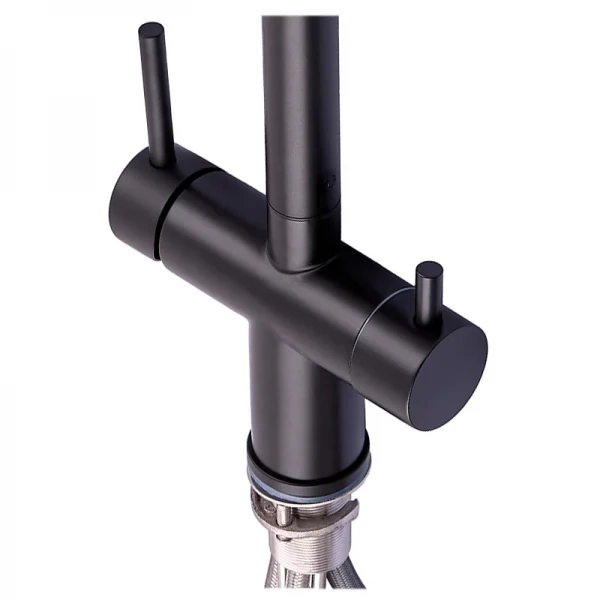 Кухонний змішувач на дві води Zerix LUX-024 Black з висувною лійкою (нерж. сталь) (ZX5556)