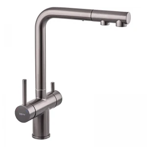 Смеситель для кухни ZERIX LUX-024 нержавеющая сталь графит с выдвижной лейкой на две воды (ZX5557)