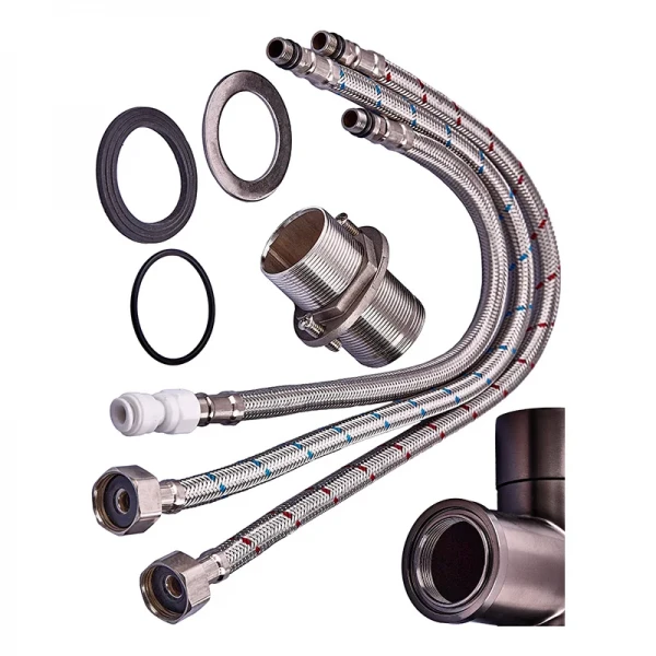 Змішувач для кухні Zerix KIT-021 REFL.Black з нержавіючої сталі графіт з гнучким виливом під фільтр (ZX5559)