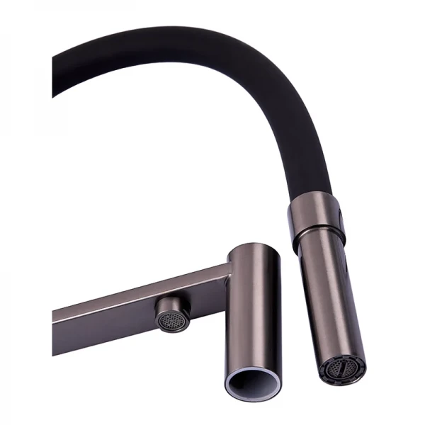 Змішувач для кухні з гнучким виливом на дві води Zerix KIT-021 Graphite REFL.Black з нерж. сталі (ZX5559)