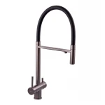 Змішувач для кухні з гнучким виливом на дві води Zerix KIT-021 Graphite REFL.Black з нерж. сталі (ZX5559)